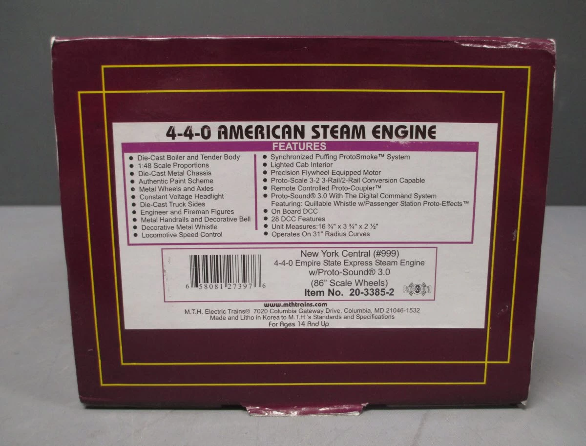 MTH 20-3385-2 NYC 4-4-0 Empire State Express Steam Loco W/PS3 #999 10 MTH 20-3385-2 NYC 4-4-0 Empire State Express Steam Loco W/PS3 #999 - Image 8
