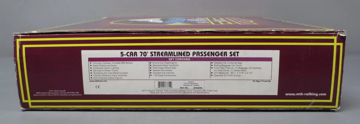 MTH 20-65230 O Santa Fe 70' Streamlined Ribbed Passenger Car Set (Set Of 5) 7 MTH 20-65230 O Santa Fe 70' Streamlined Ribbed Passenger Car Set (Set Of 5) - Image 5