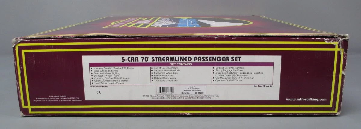 MTH 20-65230 O Santa Fe 70' Streamlined Ribbed Passenger Car Set (Set Of 5) 8 MTH 20-65230 O Santa Fe 70' Streamlined Ribbed Passenger Car Set (Set Of 5) - Image 6